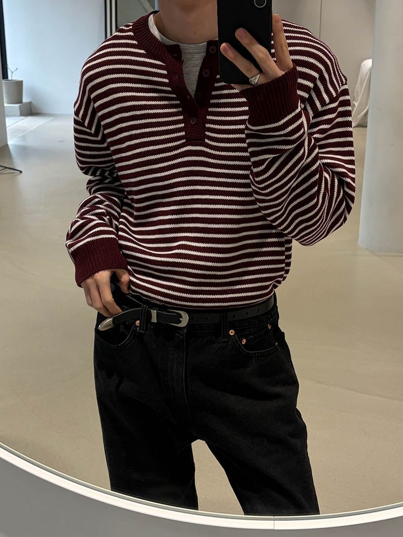 Stripe henry neck knitwear(3color)