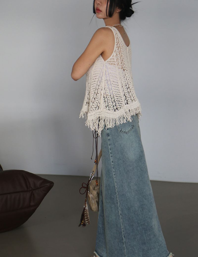 Crochet Fringed Knit Sleeveless