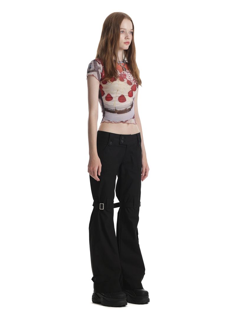 0 8 low-rise belted pants - BLACK