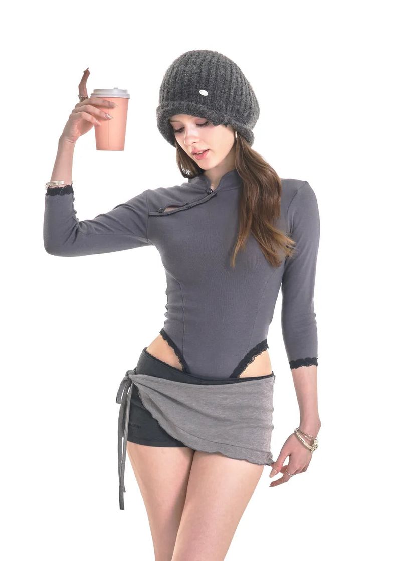 PETAL CHINESE TOP [CHARCOAL]