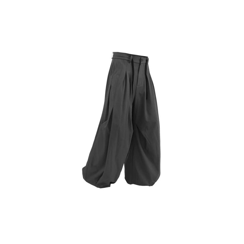 RELABEL('LABEL) Acetic acid wool pants with complimentary elastic waistband, pleated knife-edge silhouette, loose and casual fit