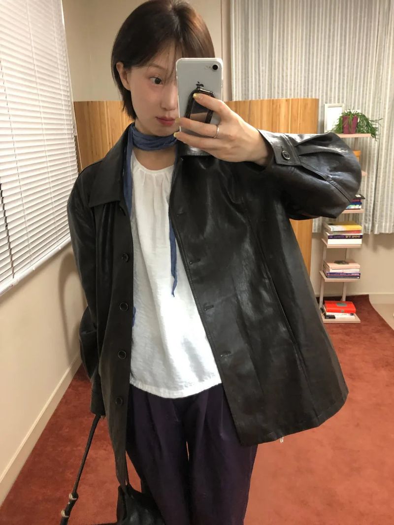 Curved Leather Jacket