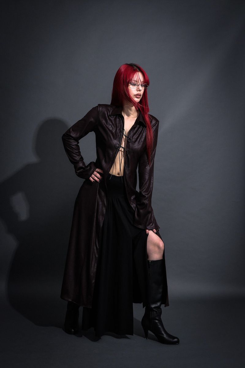 MAXI LEATHER SHIRT #WINE