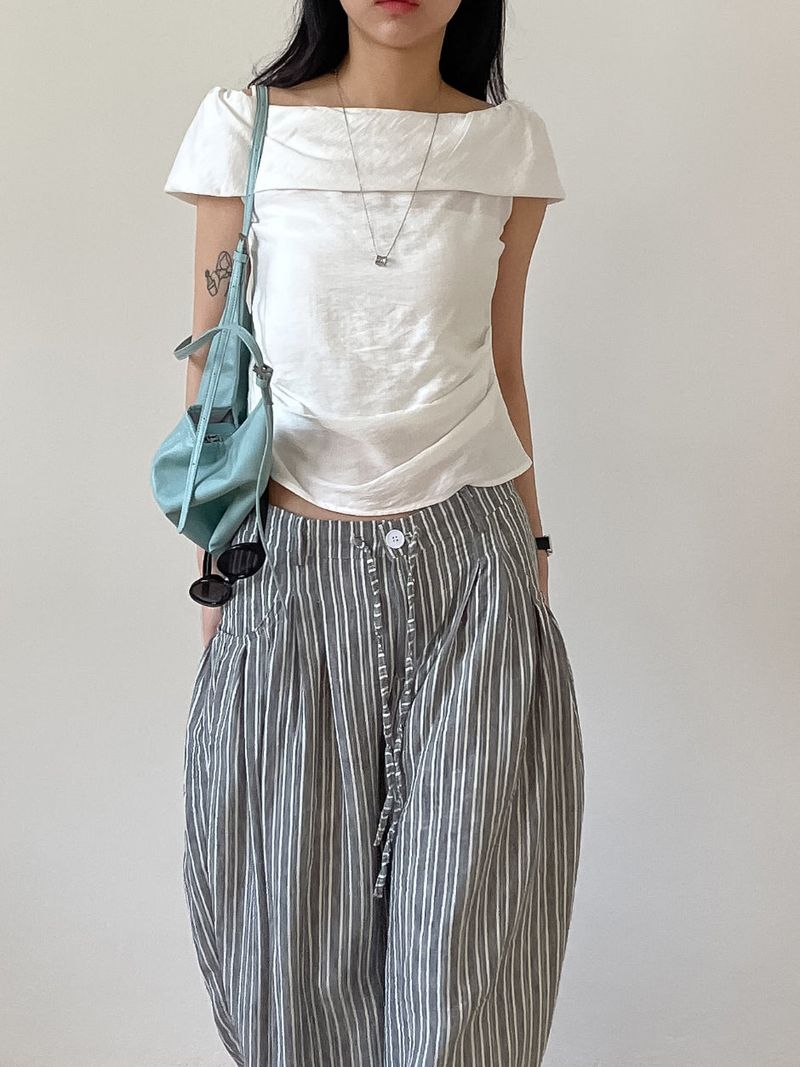 Rose String Stripe Wide Pants