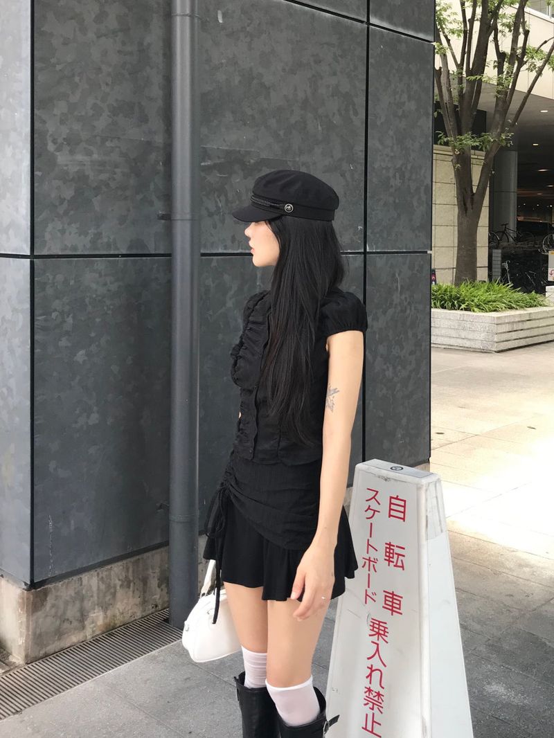 City Class Sheer Shirring HAlf Shirt& Skirt SET 