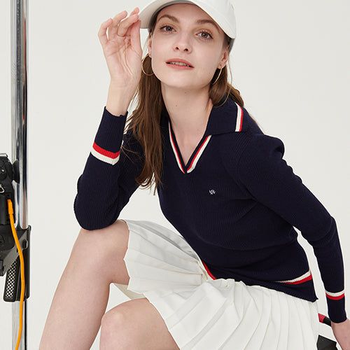 Line ribbed collar knit