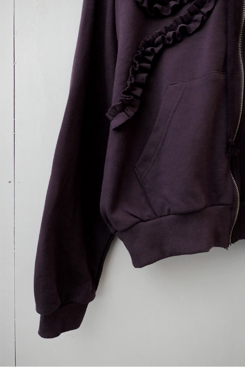 frill ribbon hood zip up (2c)