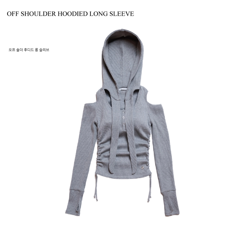 OFF SHOULDER HOODED LONG SLEEVE BLACK