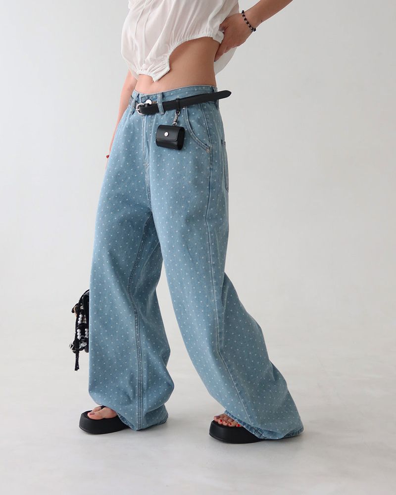 Light blue polka dots and wide pants