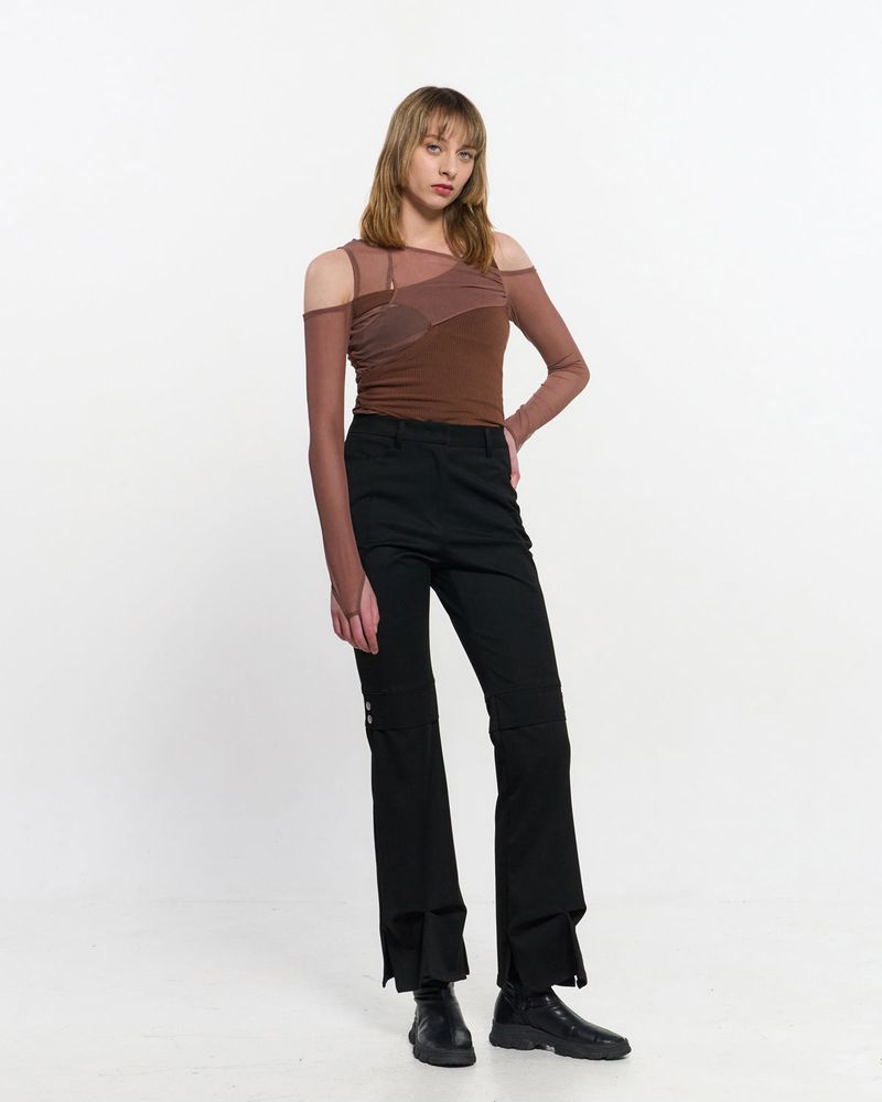In&Out Knitted Top _  BROWN