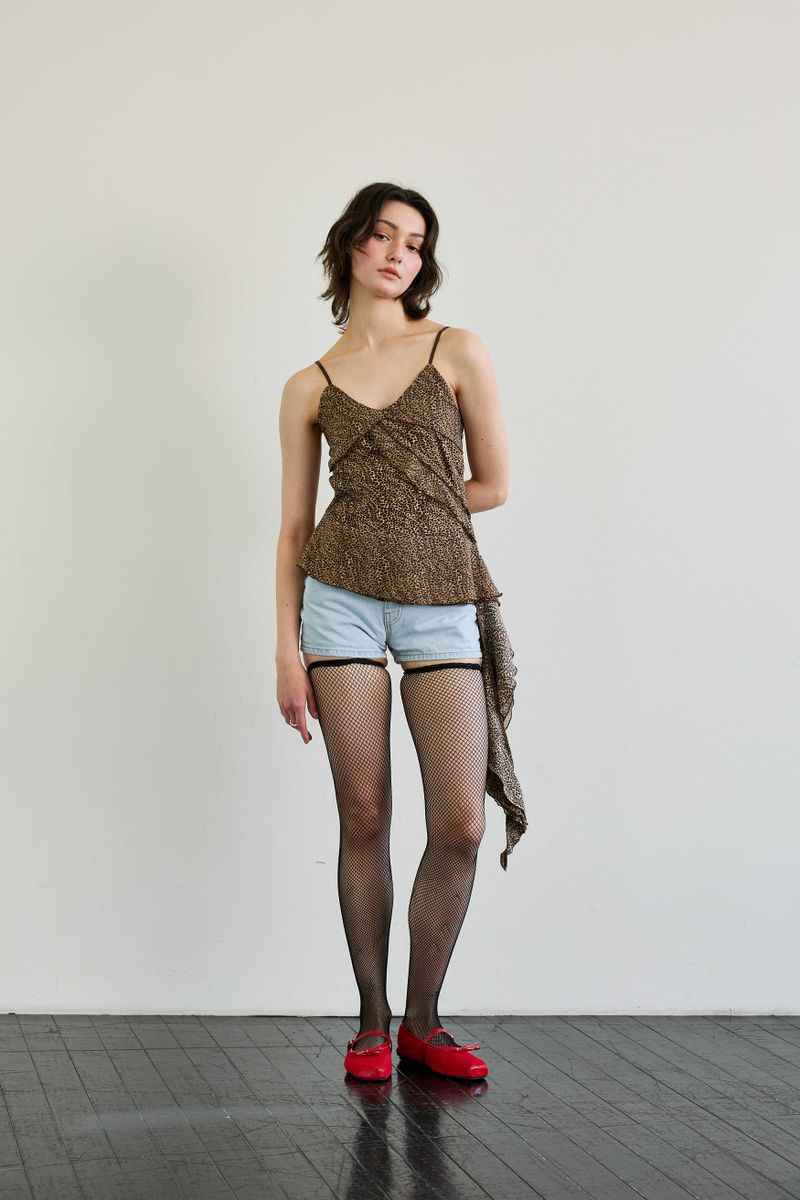 LEOPARD FRILL SLEEVELESS TOP / BROWN