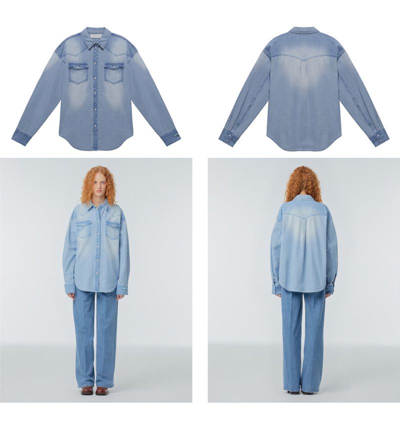 Fade-wash western denim shirt