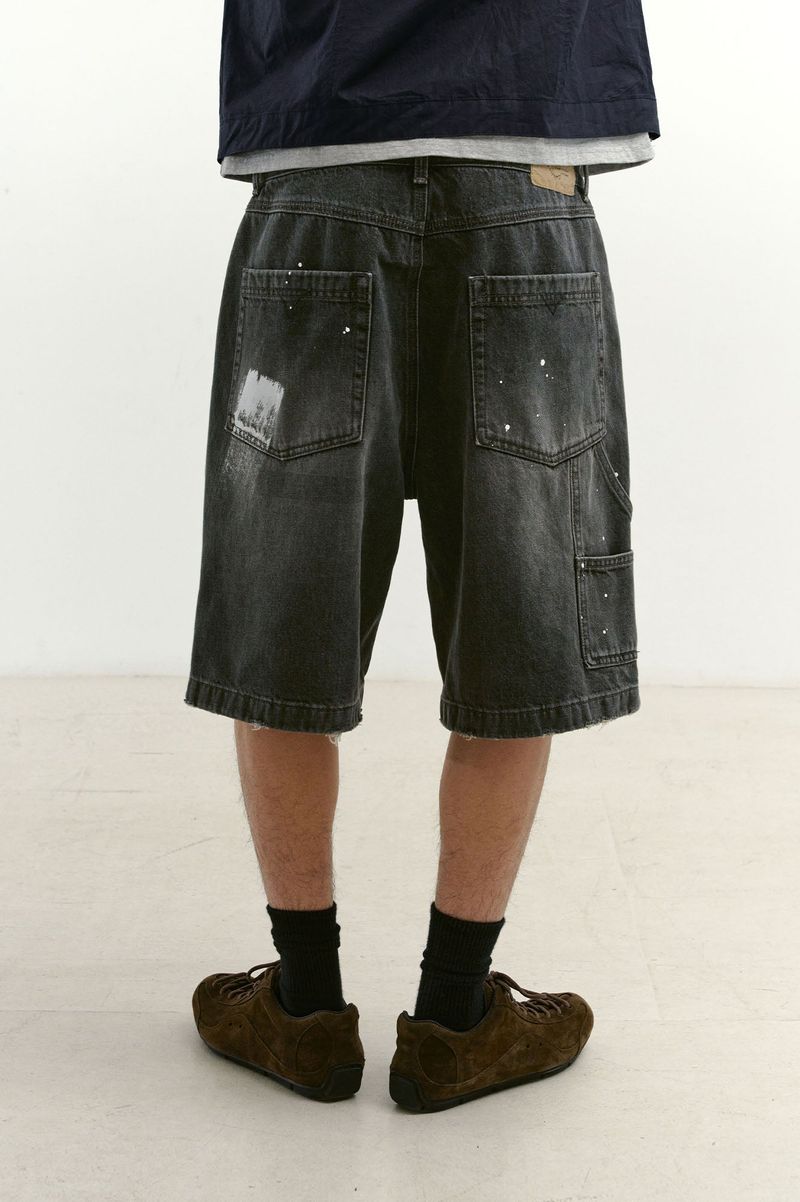 Aged Splatter Carpenter Denim Shorts(Washed Black)
