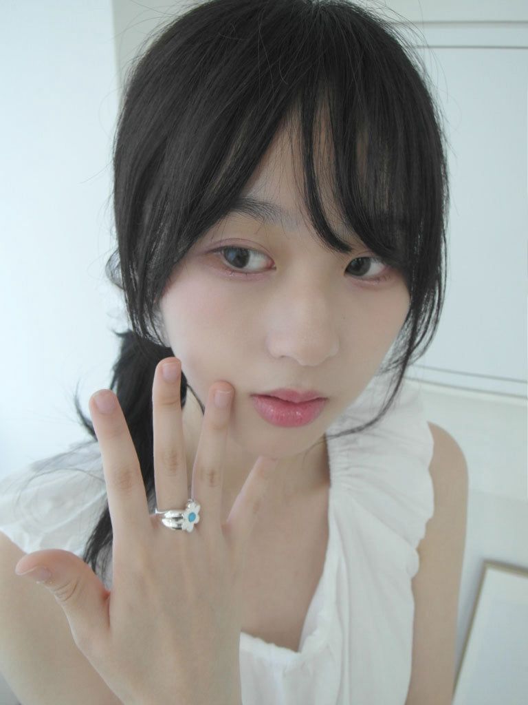 Flower Blue Silver Ring