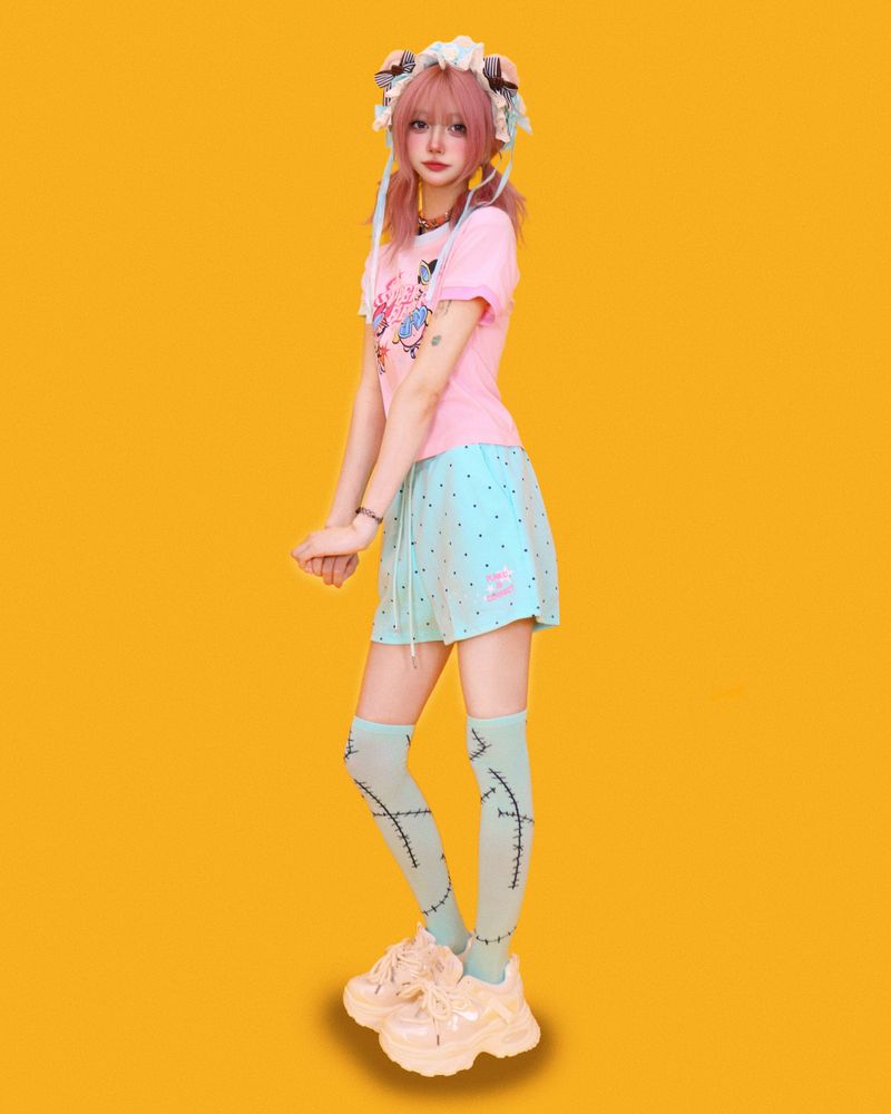 mint candy dot banding shorts