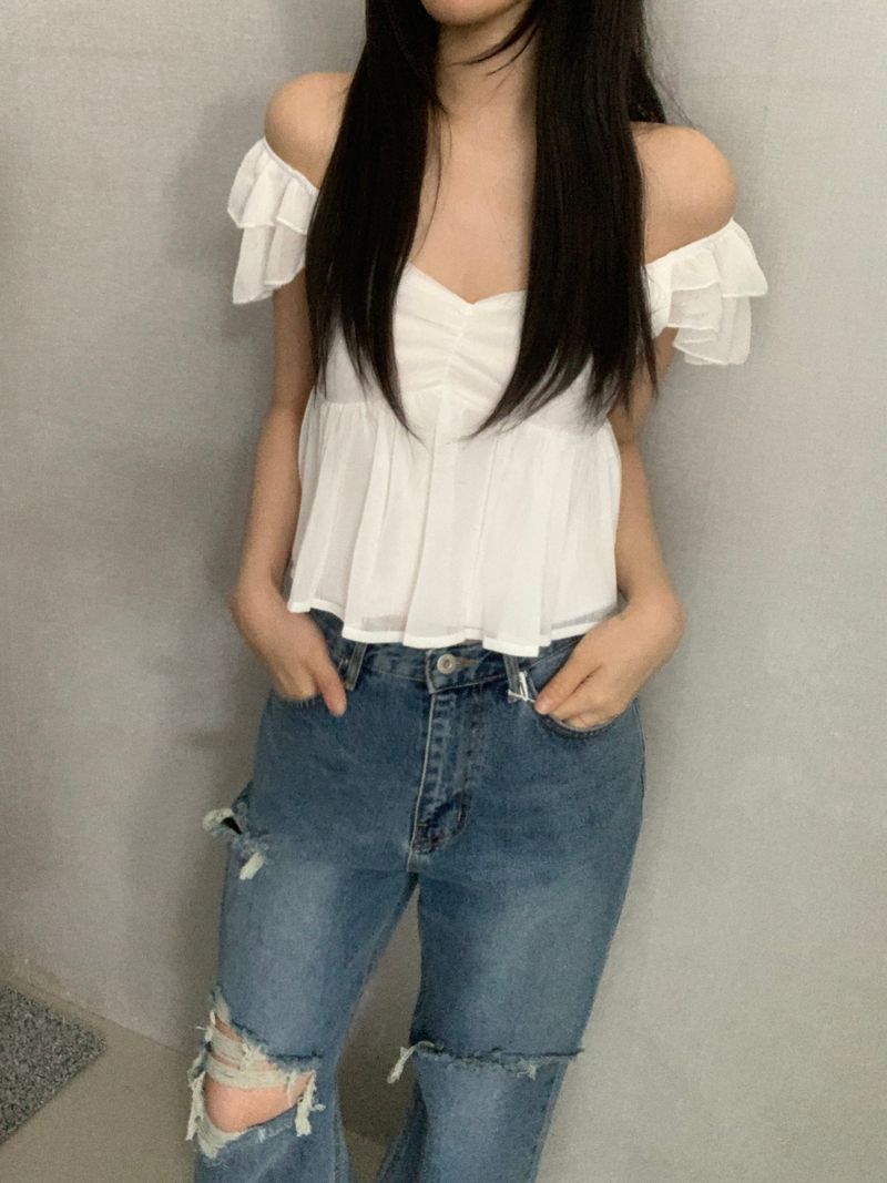 Raimon Shirred Chiffon Crop Blouse