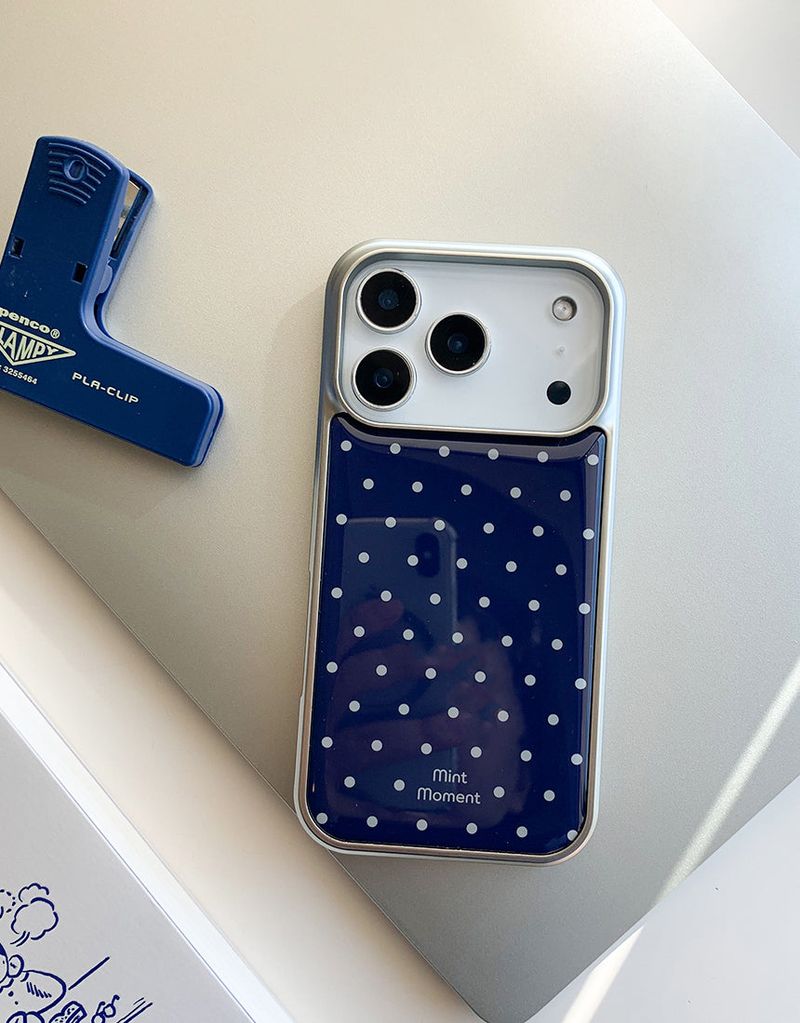 [MADE]ネイビードット シルバーエポキシバンパー iPhoneケース
