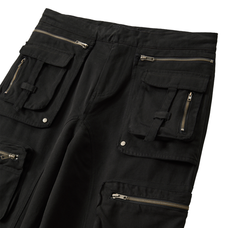 Lowrise Washed Curve Cargo Pants - BLACK