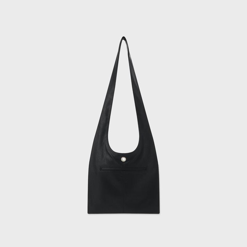 Leather 2 Pocket Flat Bag Set (Black)