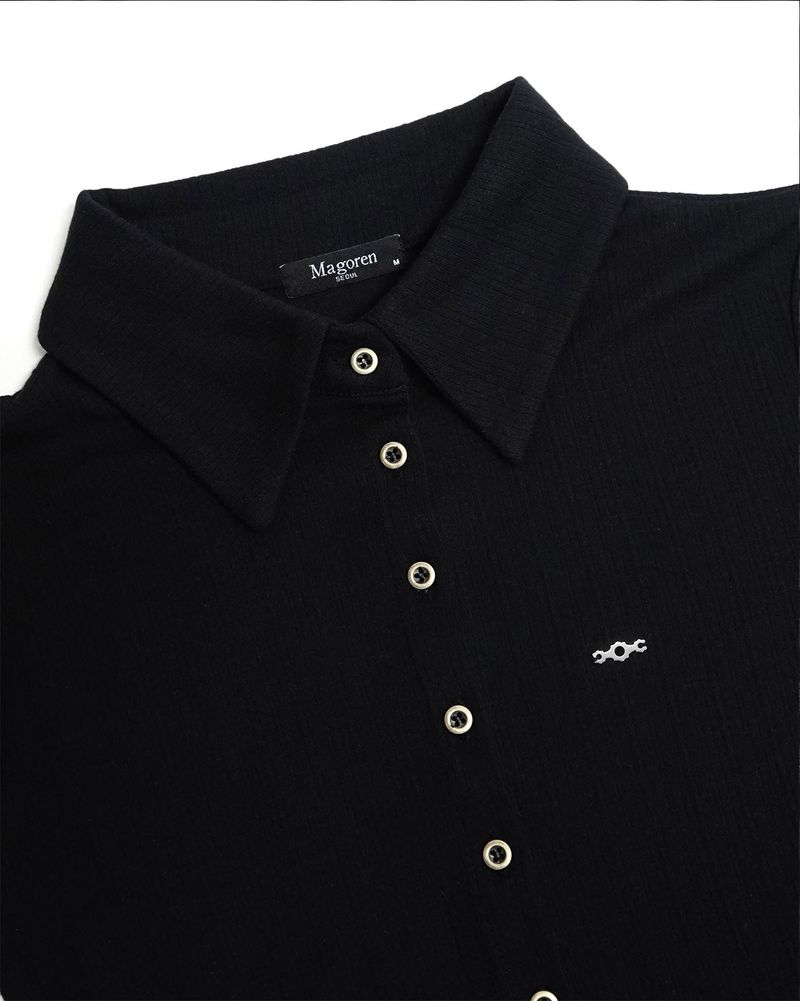 Open polo long sleeve black