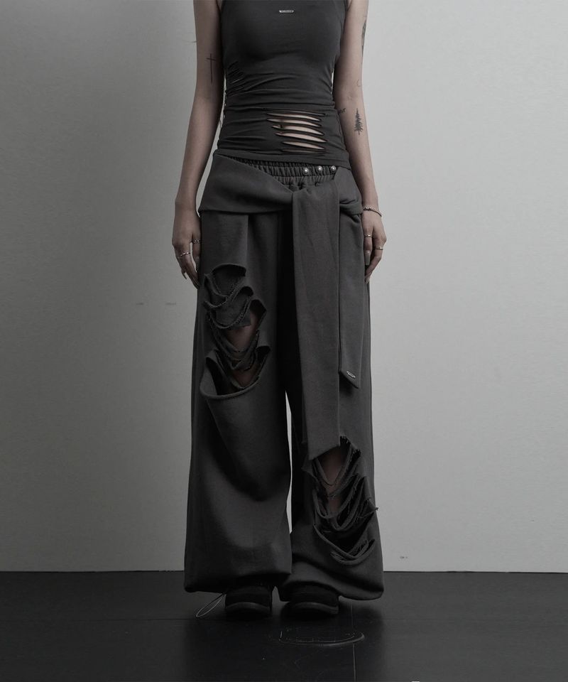 URBAN UNIQUE（アーバンユニーク）の「[label]レイヤード タイ ダメージ ワイド パンツ (charcoal)（パンツ）」