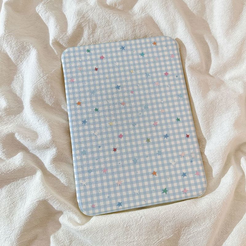 Pastel Star Gingham Rotating iPad Case with Pencil Holder