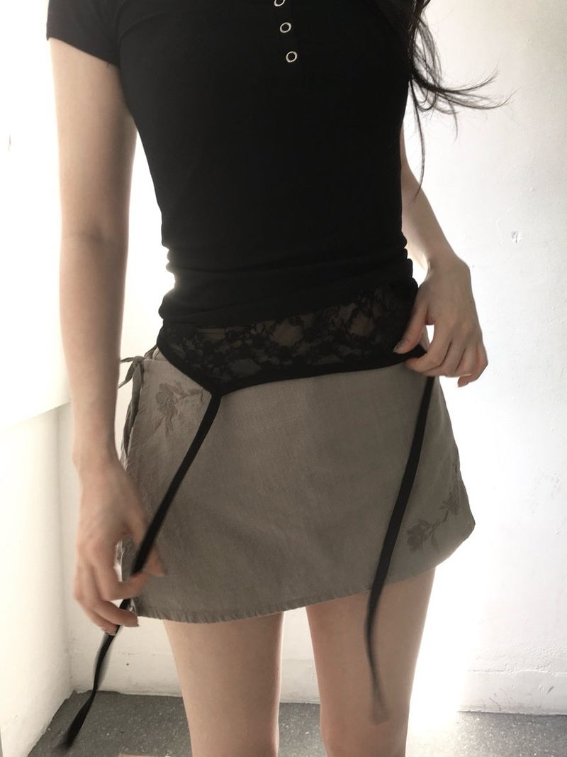 Embroidered wrap skorts