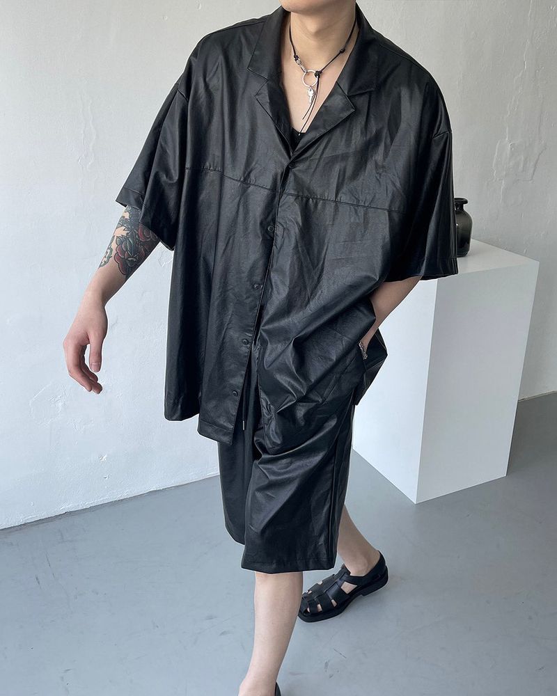SI Leather Bermuda banding pants