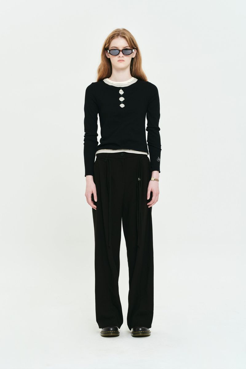 COLLECTION STRING CUT OFF WIDE SLACKS [BLACK]