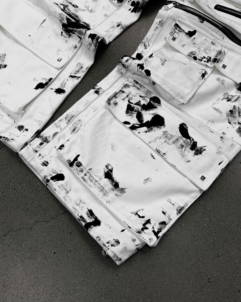 WASH-DENIM CARGO PANTS MULTI POCKET (White)