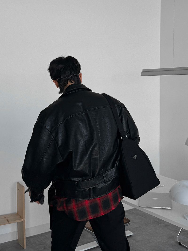 ASCLO Biker Leather Belt Jacket (2color)