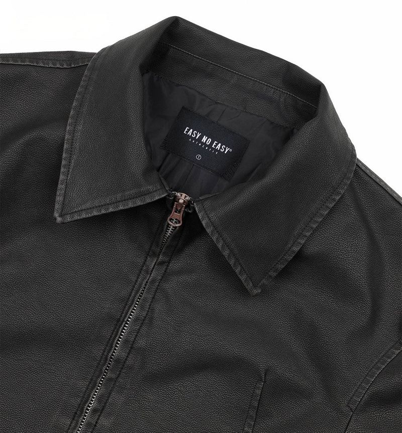 Washed Leather Crop Jacket - Black