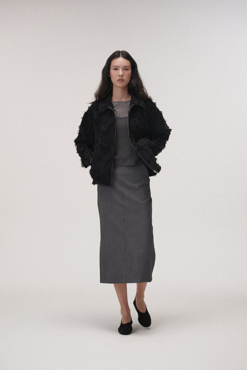 Wool stitch midi skirt (Dark grey)