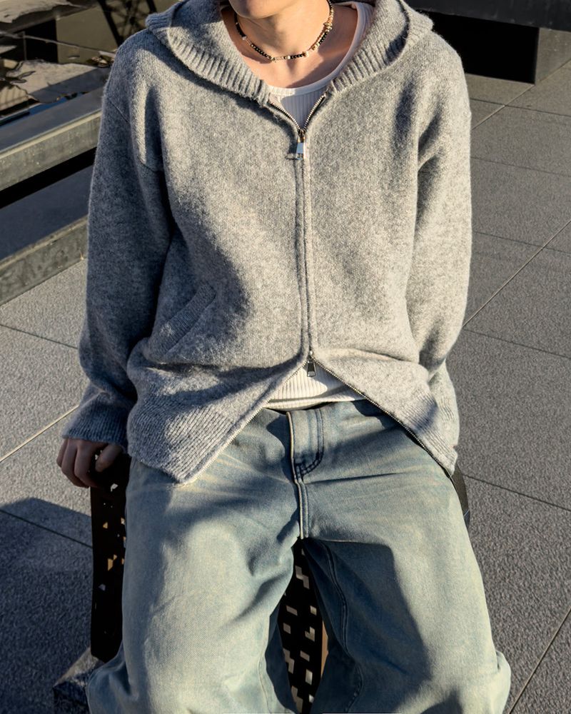 Merry wool knit hood zip-up