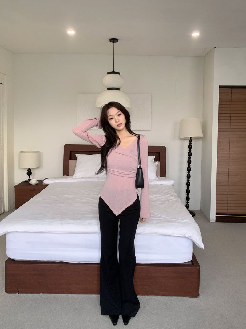 Berre Wrap Shirring Asymmetric Long Sleeve Tee