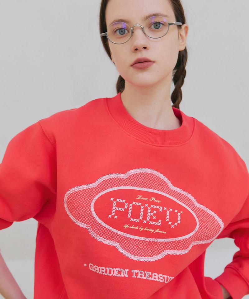 Lace Applique Sweatshirt - Bright Red