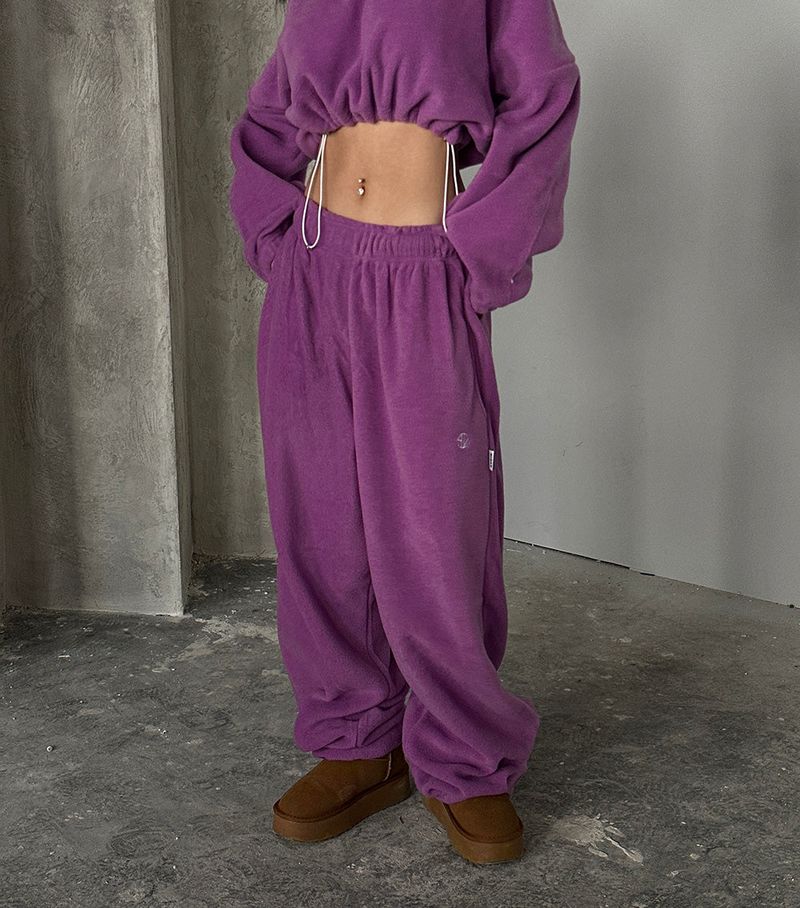 Fleece 6 color collar cropped sweatshirt
