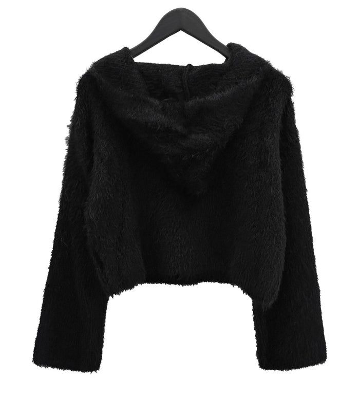 Angora Fur Crop Hooded Sweatshirt