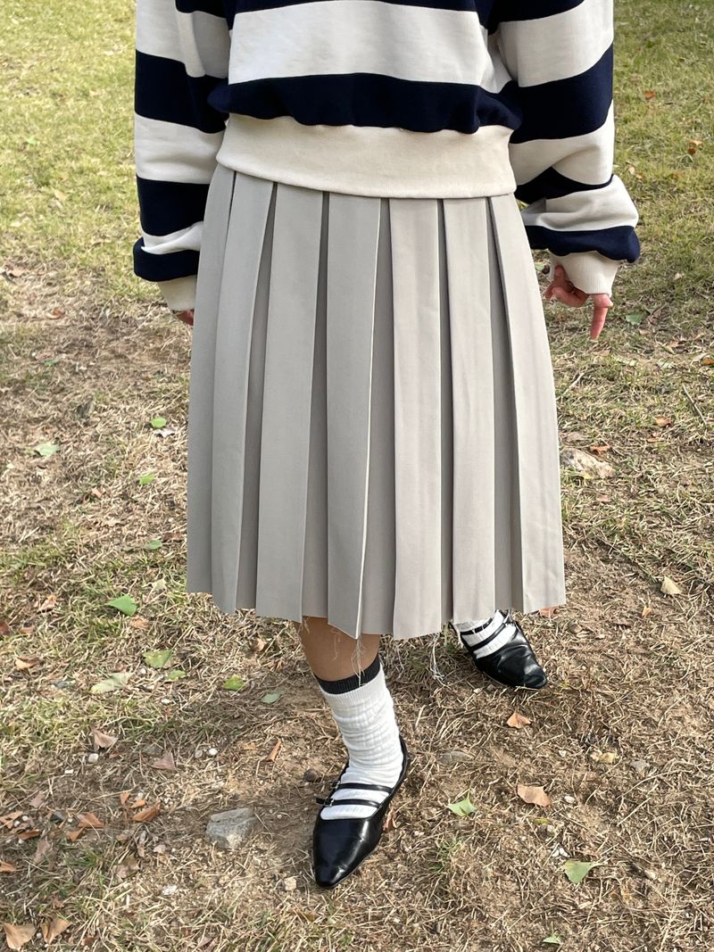 Fringe cut-out midi pleats skirt 