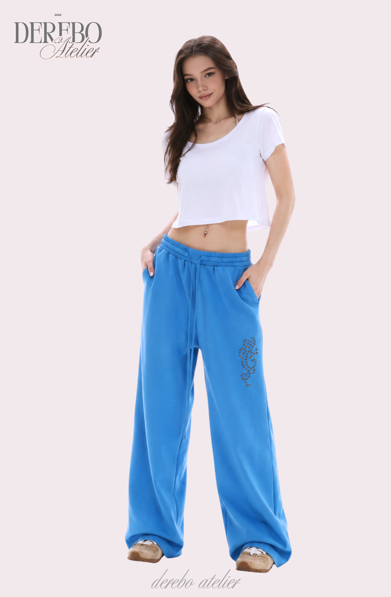 Blue beads banding wide pants