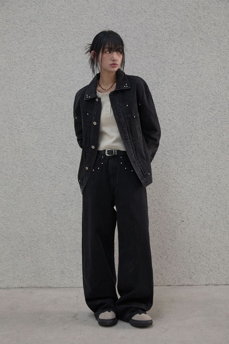 Studded selvage washed denim - Jacket