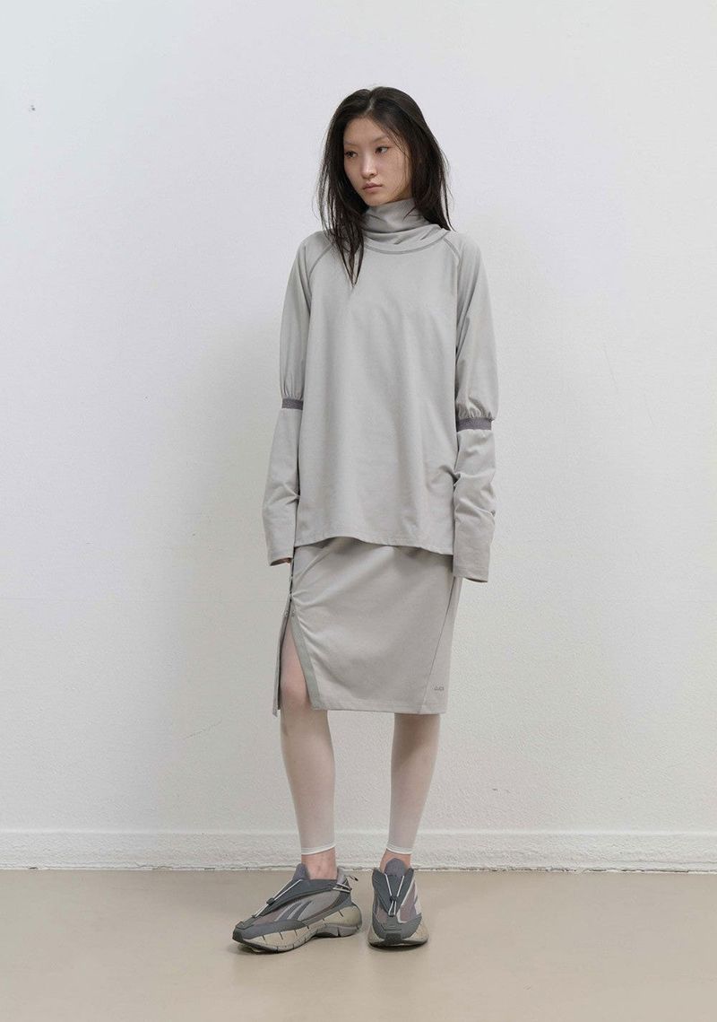 Mesh Band Puff Sleeve / Mint Grey