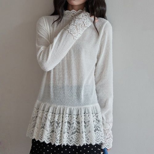 Romance Lace High-neck Knit Top
