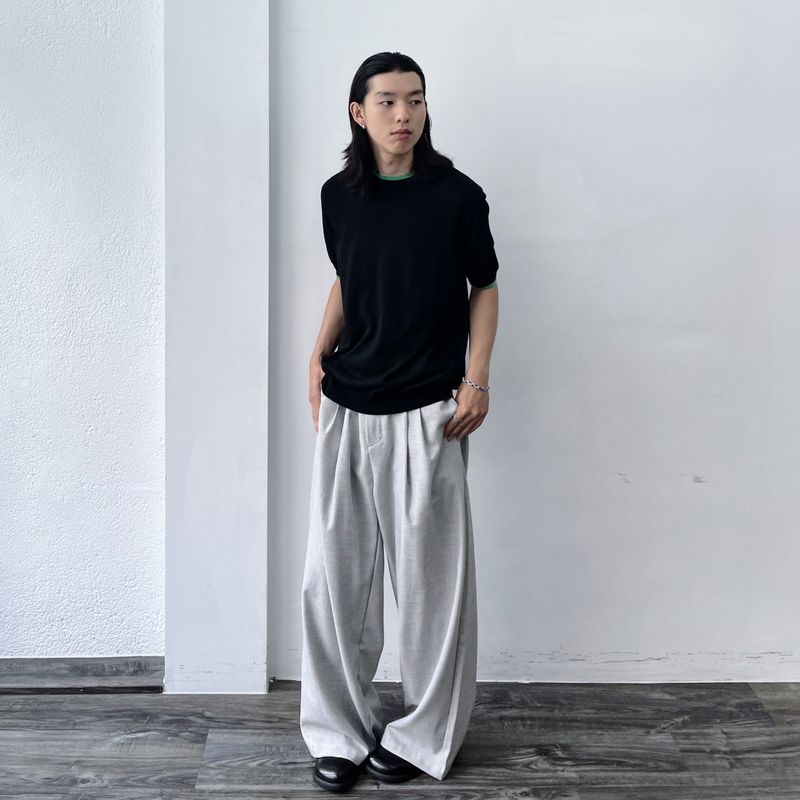 Mist Grey Asymmetric Pleat Trousers