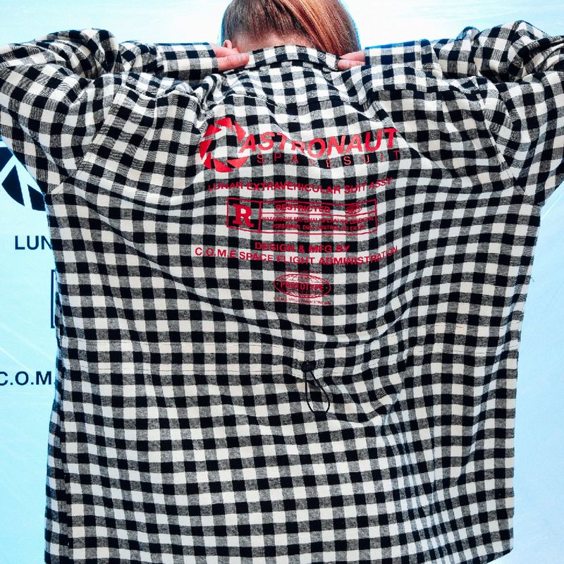 [UNISEX] Oversized Drawstring Checked Shirt (BLACK)