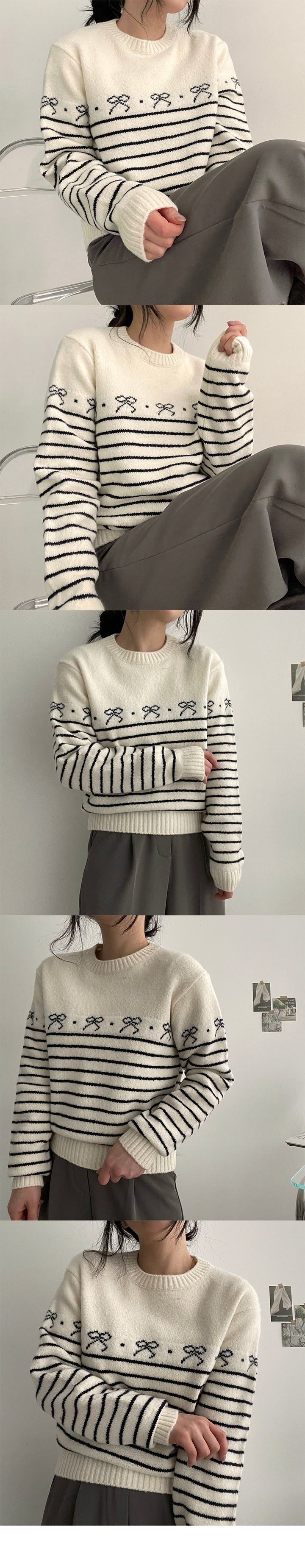 Poch Stripe Ribbon Round Knitwear