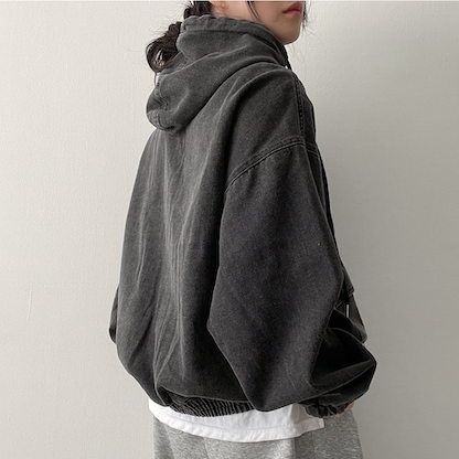 Delt Boxy Fit Two-Way Denim Hooded Jumper