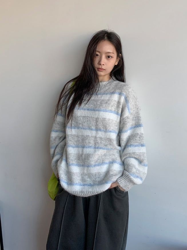 BAON（バオン）の「Ravetz Hairy Stripe Wool Round Knit（Tops）」