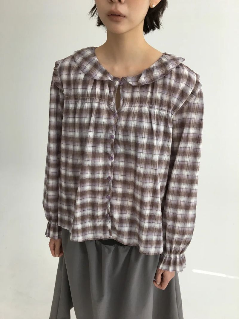 Dinf Frill Check Blouse (1color)