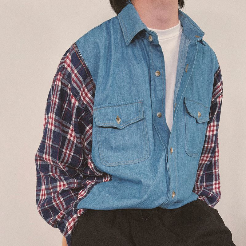 check block denim shirt_blue